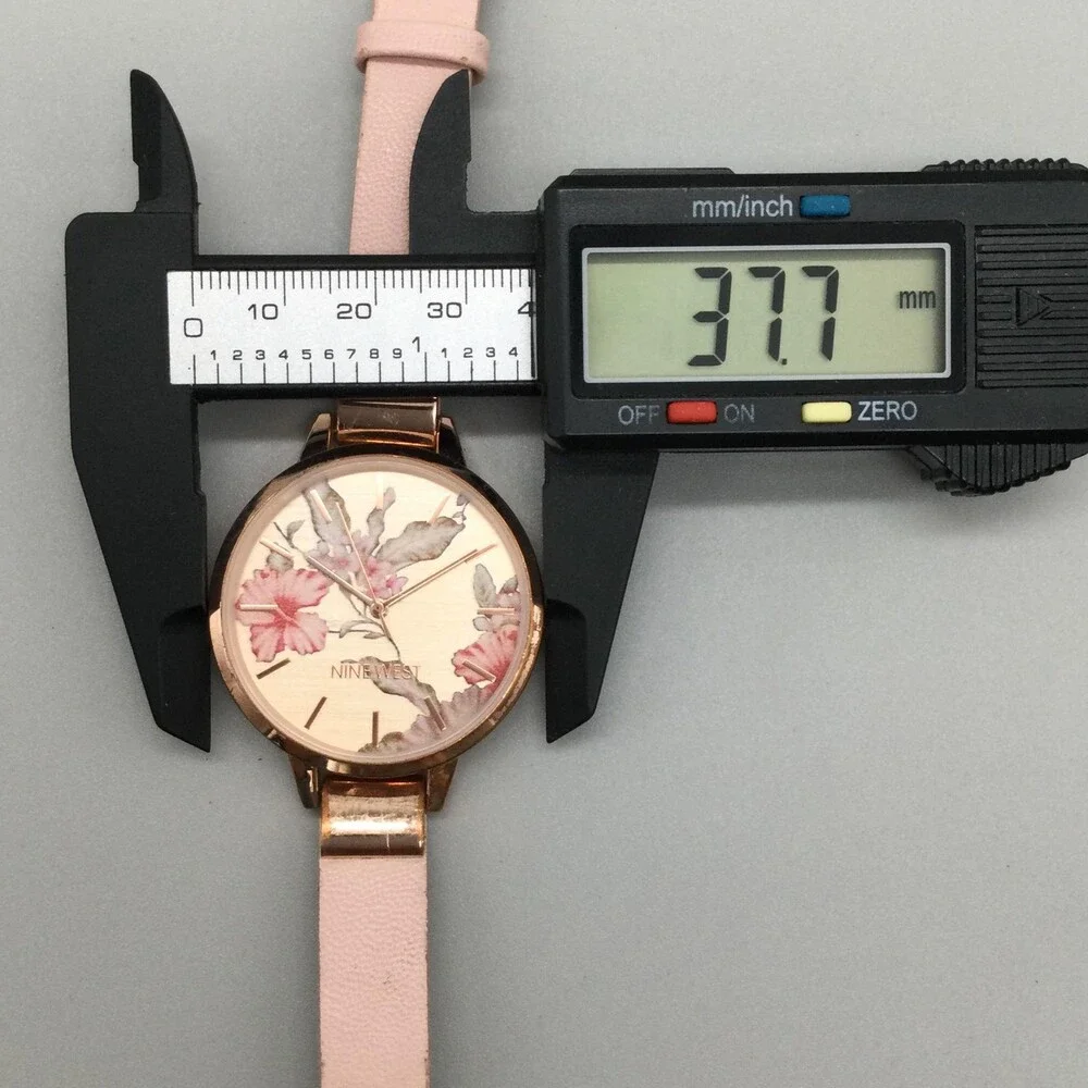 Nine West Womens Watch 38mm Floral Rose Gold Pink Leather NW/2044 New Battery